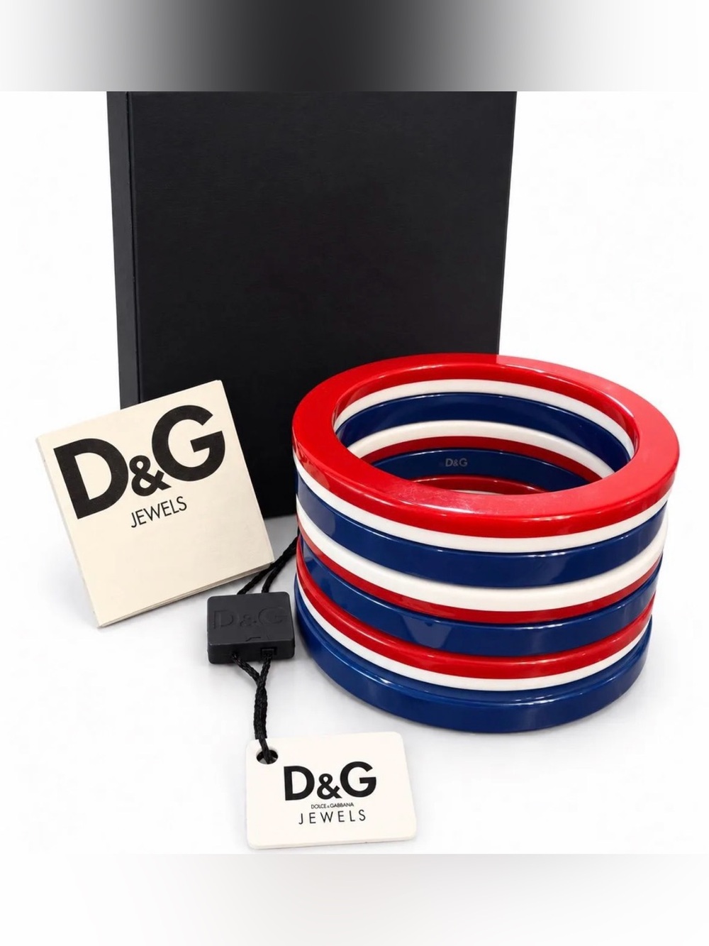 D&G Dolce & Gabbana Jewels Red White Blue Stackable Bangle Bracelet Set